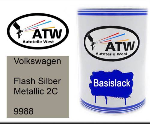 Volkswagen, Flash Silber Metallic 2C, 9988: 500ml Lackdose, von ATW Autoteile West.